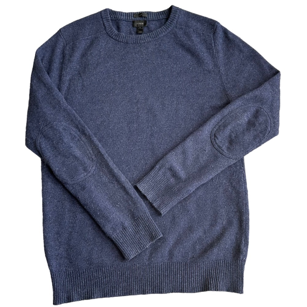 J. Crew Mens Slim Fit Knitted Blue Wool Blend Crewneck Sweater Size L